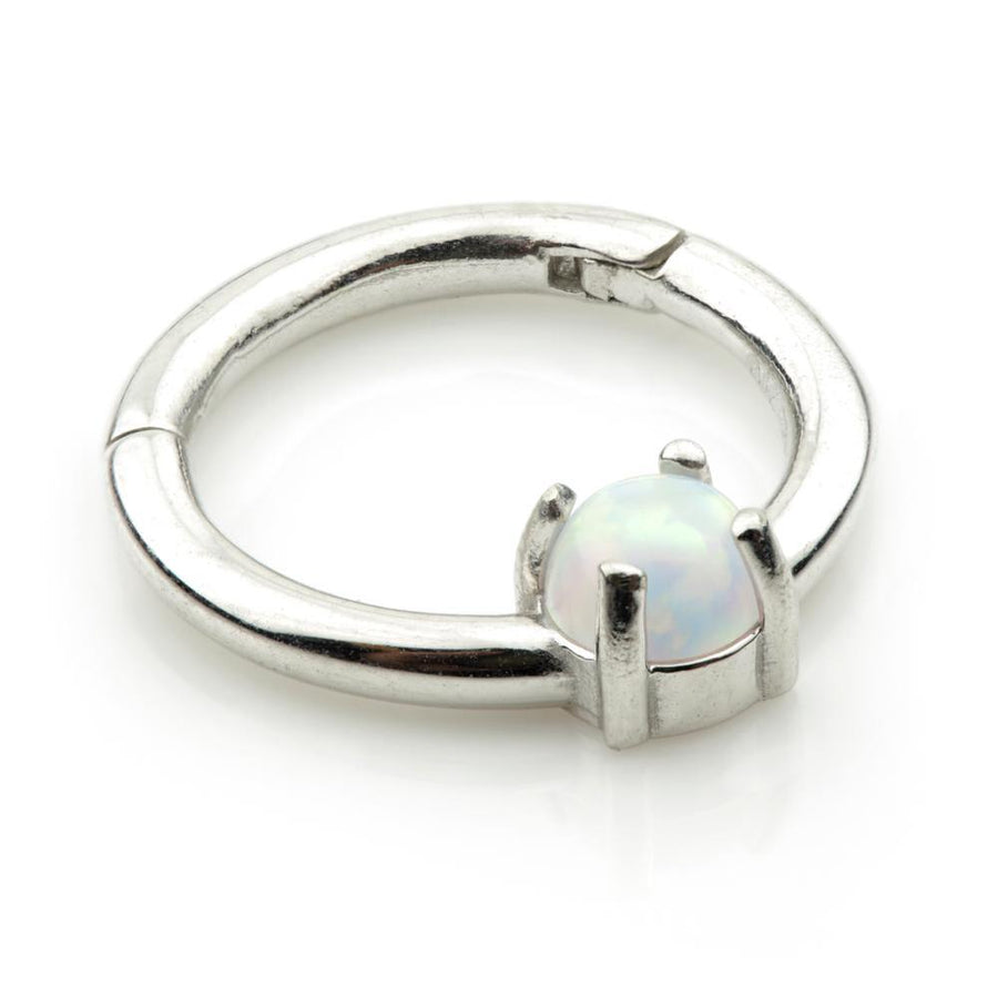 9ct White Gold 8mm Hinge Ring with Opal (1.2mm) - ZuZu Jewellery
