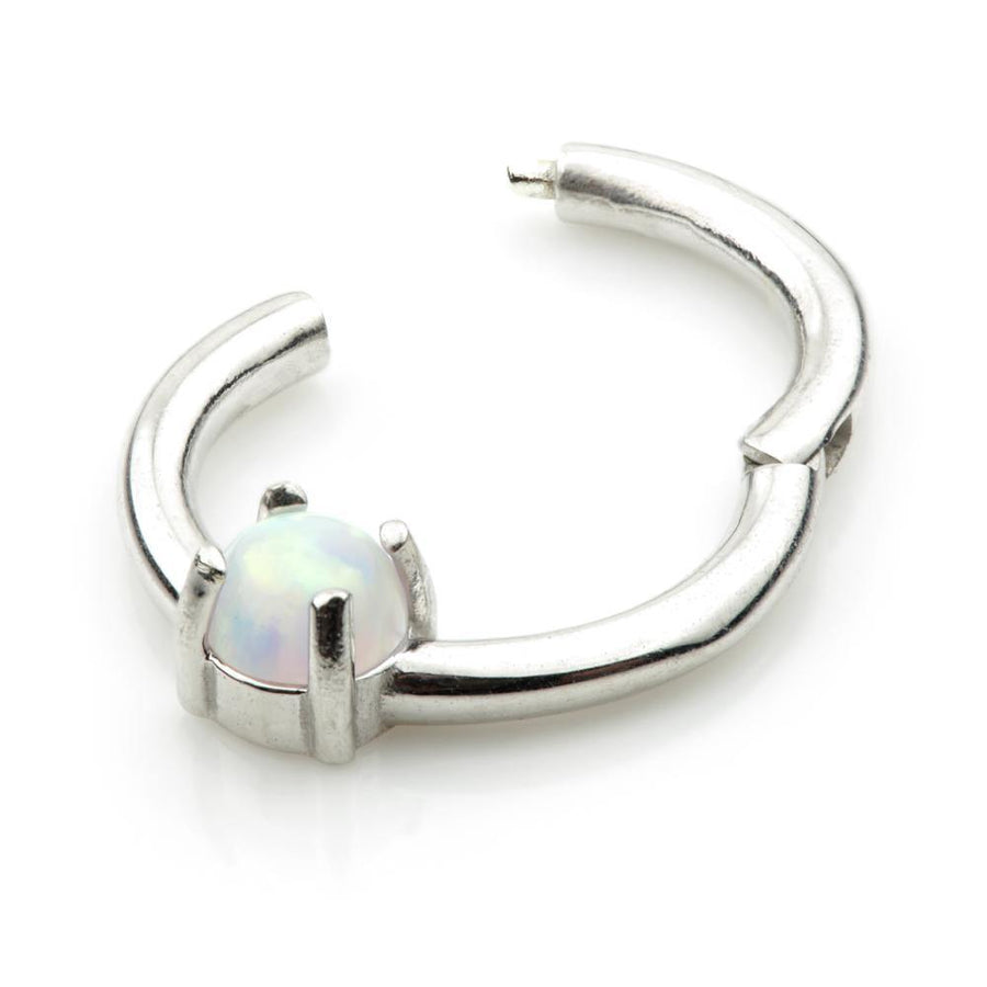 9ct White Gold 8mm Hinge Ring with Opal (1.2mm) - ZuZu Jewellery