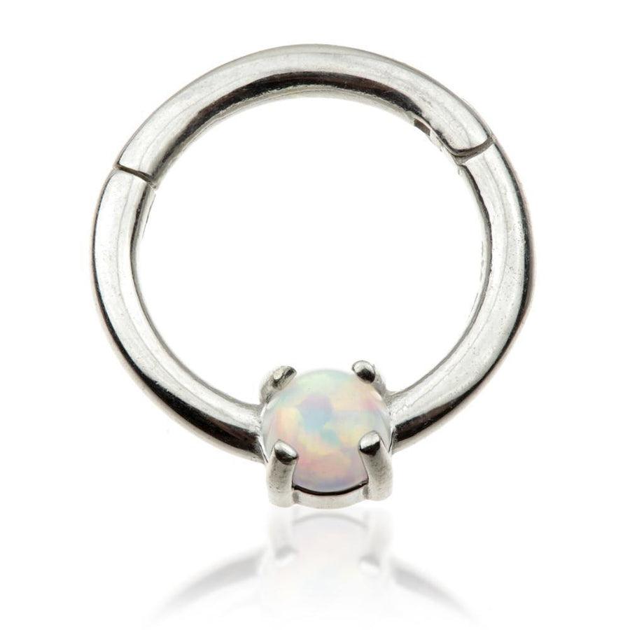 9ct White Gold 8mm Hinge Ring with Opal (1.2mm) - ZuZu Jewellery