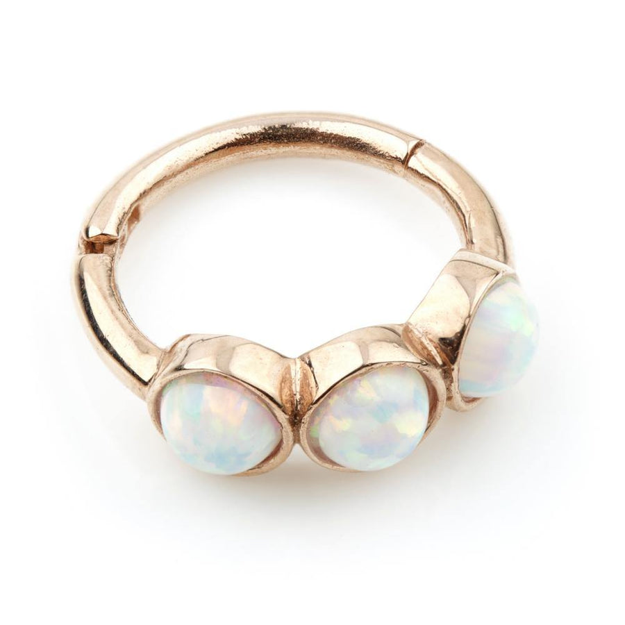 9ct Rose Gold Triple Opal Hinge Ring (1.2mm) - ZuZu Jewellery