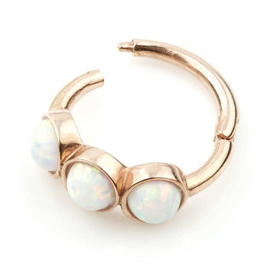 9ct Rose Gold Triple Opal Hinge Ring (1.2mm) - ZuZu Jewellery