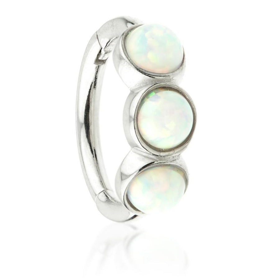 9ct White Gold Triple Opal Hinge Ring (1.2mm) - ZuZu Jewellery