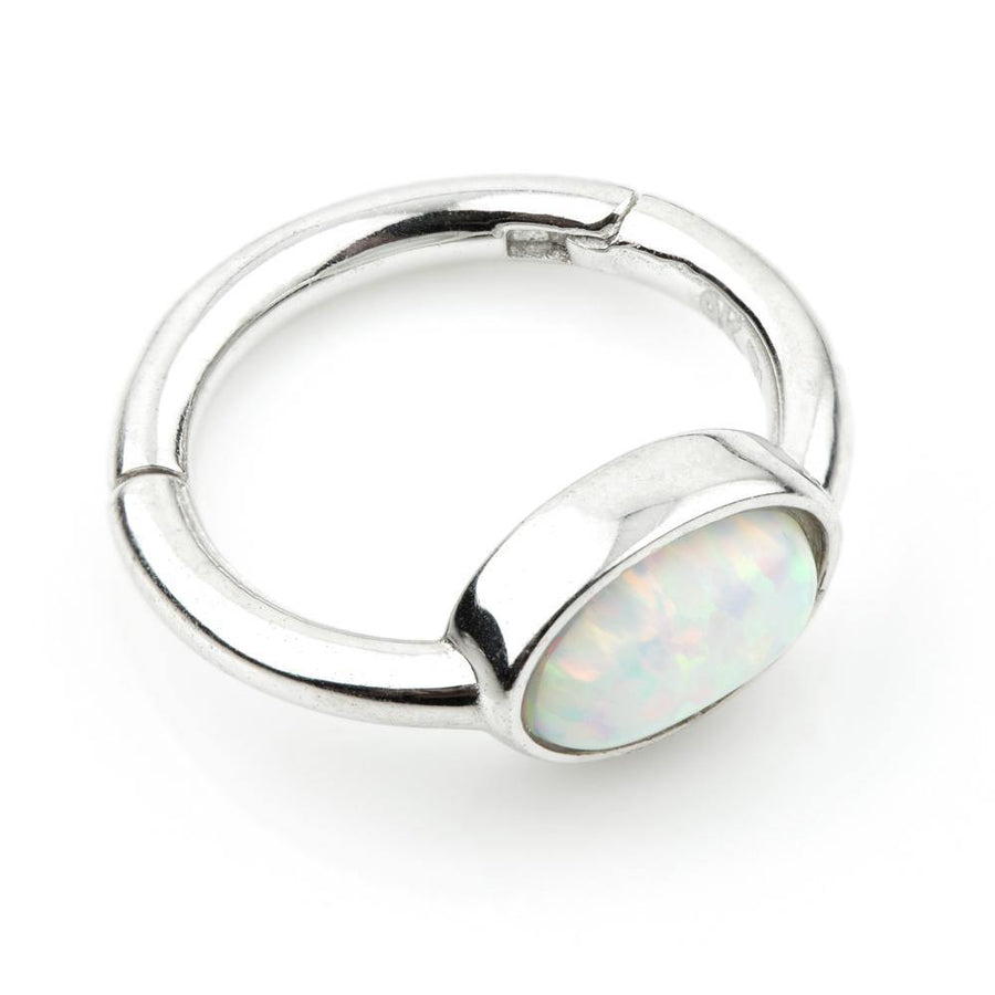 9ct White Gold Segment Hinge Ring with Oval Opal (1.2mm) - ZuZu Jewellery