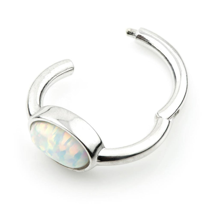 9ct White Gold Segment Hinge Ring with Oval Opal (1.2mm) - ZuZu Jewellery