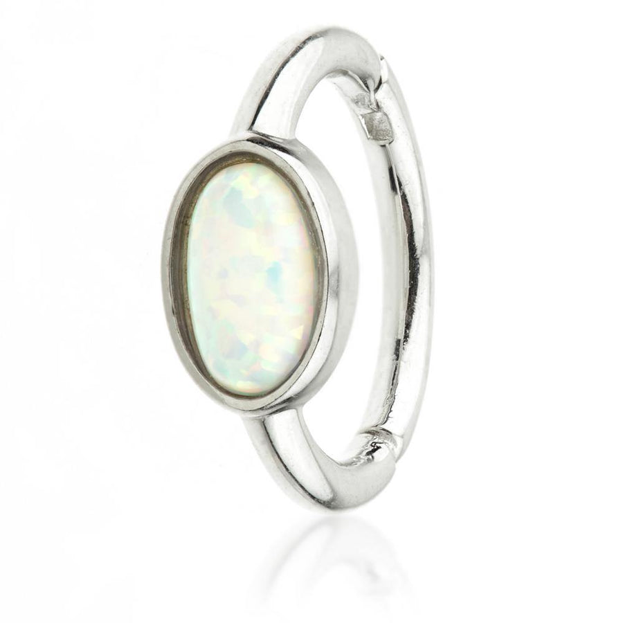 9ct White Gold Segment Hinge Ring with Oval Opal (1.2mm) - ZuZu Jewellery