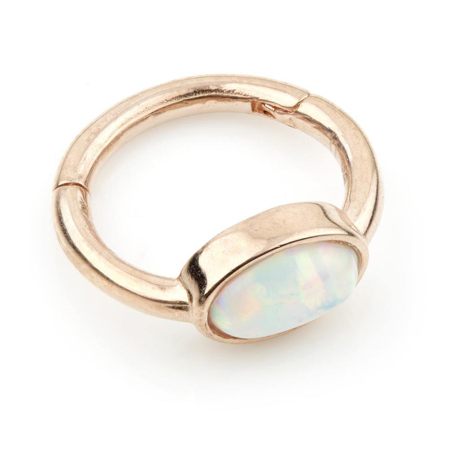 9ct Rose Gold Segment Hinge Ring with Oval Opal (1.2mm) - ZuZu Jewellery