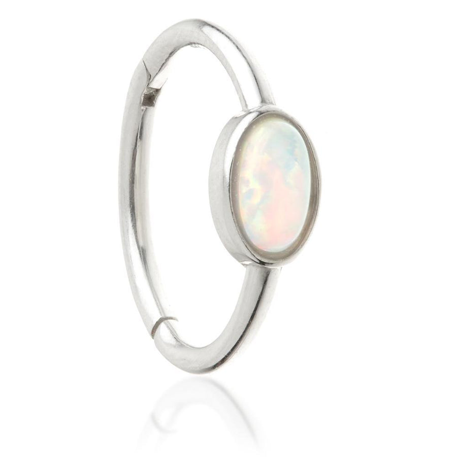 9ct White Gold Segment Hinge Ring with Oval Opal (1.2mm) - ZuZu Jewellery