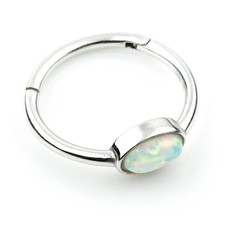 9ct White Gold Segment Hinge Ring with Oval Opal (1.2mm) - ZuZu Jewellery