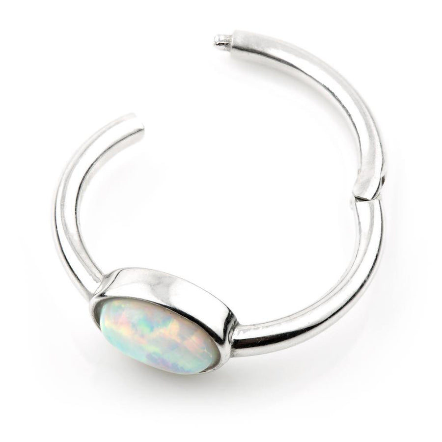 9ct White Gold Segment Hinge Ring with Oval Opal (1.2mm) - ZuZu Jewellery