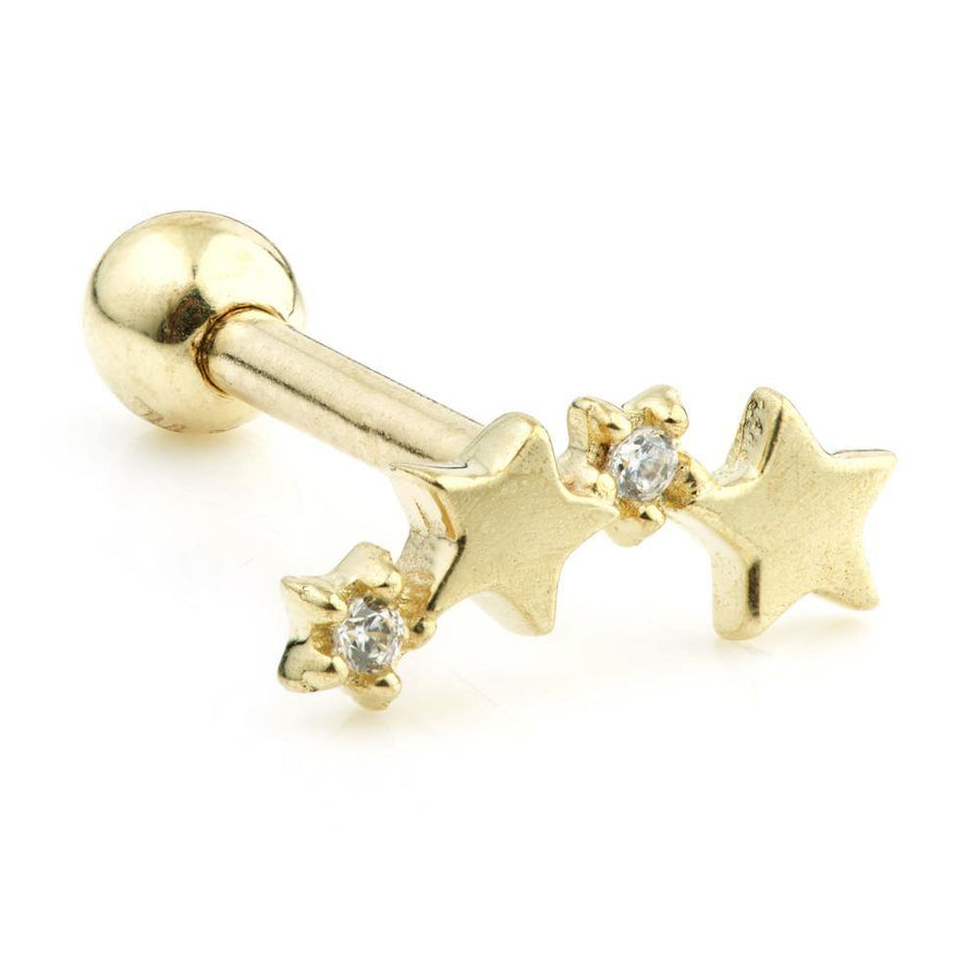 9ct Gold Gem Stars Cartilage Bar - ZuZu Jewellery