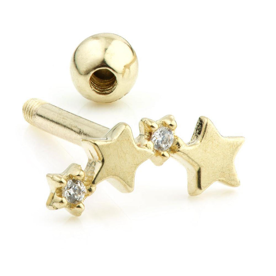 9ct Gold Gem Stars Cartilage Bar - ZuZu Jewellery