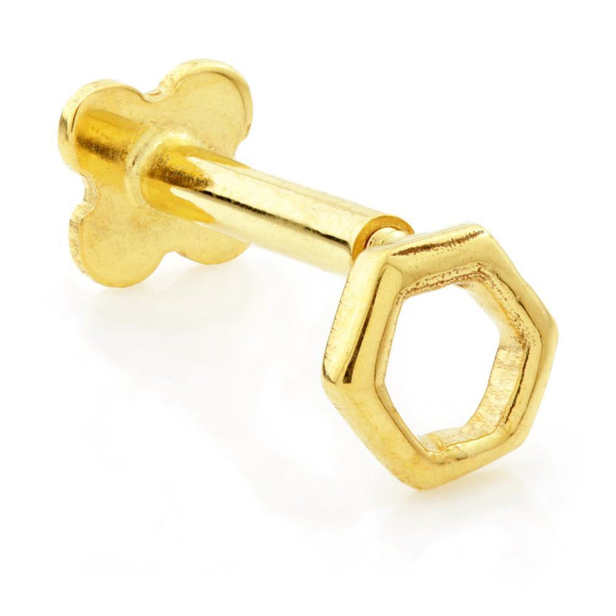 Hexagon Solid Gold Cartilage Tragus / Shen Men Labret Bar - ZuZu Jewellery