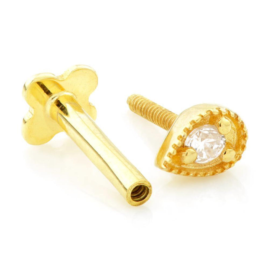 Miligrain Tear Solid Gold Tragus Bar Earring - ZuZu Jewellery