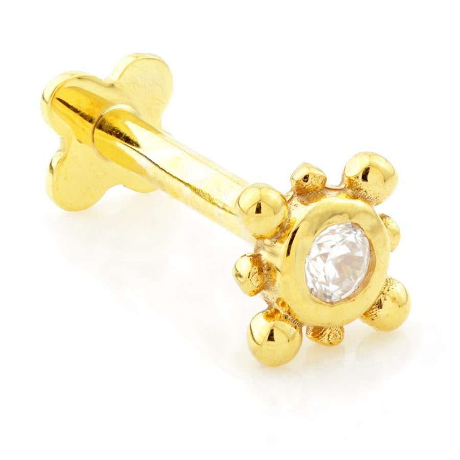 Gem Ball Solid Gold Cartilage Tragus / Shen Men Labret Bar Earring - ZuZu Jewellery