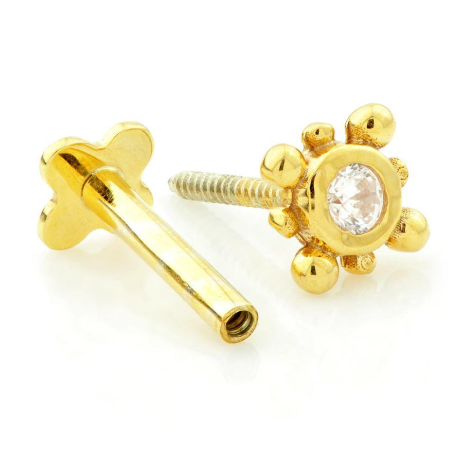 Gem Ball Solid Gold Cartilage Tragus / Shen Men Labret Bar Earring - ZuZu Jewellery