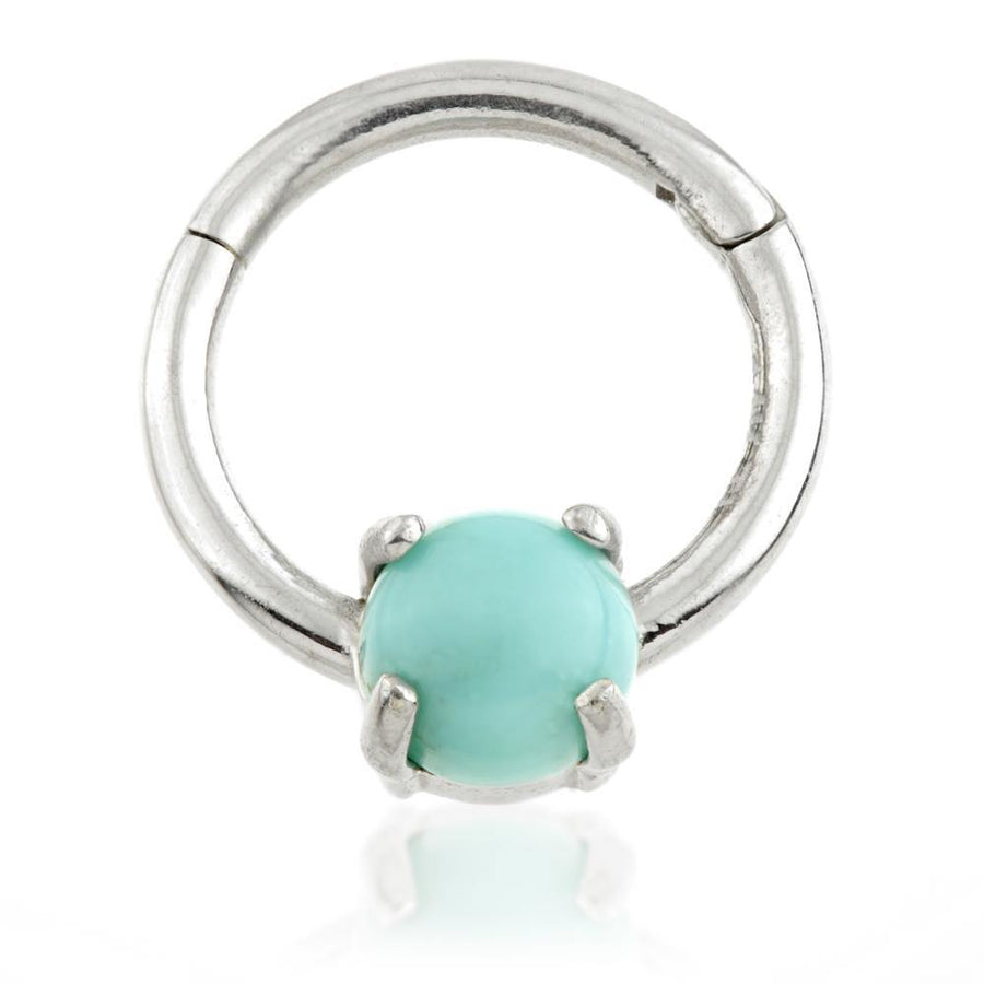 14ct White Gold Natural Turquoise Claw-set Gemstone Daith Ring - ZuZu Jewellery