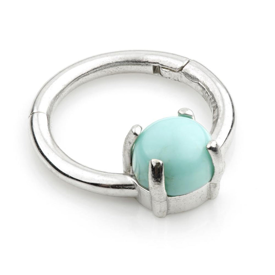 14ct White Gold Natural Turquoise Claw-set Gemstone Daith Ring - ZuZu Jewellery
