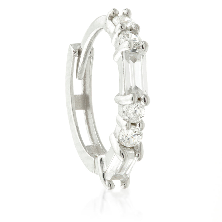 9ct Gold Baguette Crystal Cartilage Huggie Hoop Earring
