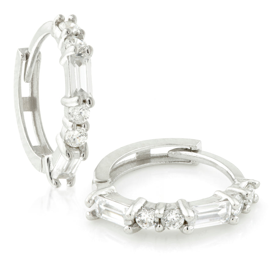 9ct Gold Baguette Crystal Cartilage Huggie Hoop Earring