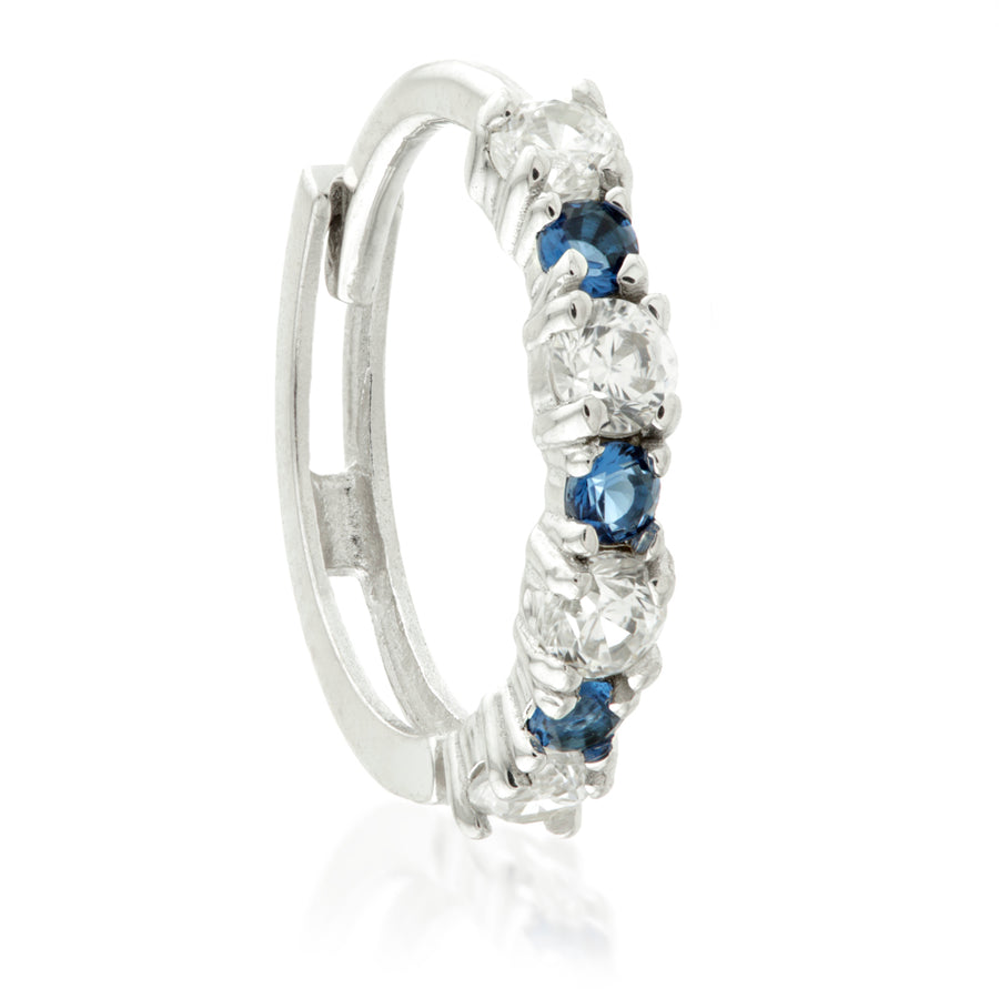 9ct Gold CZ & Sapphire Blue Cartilage Huggie Hoop Earring