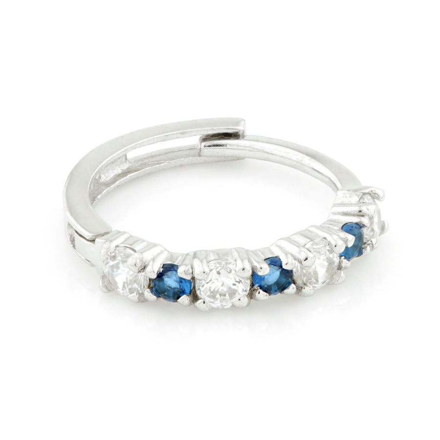 9ct Gold CZ & Sapphire Blue Cartilage Huggie Hoop Earring