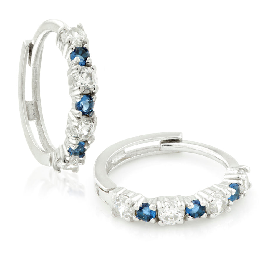9ct Gold CZ & Sapphire Blue Cartilage Huggie Hoop Earring