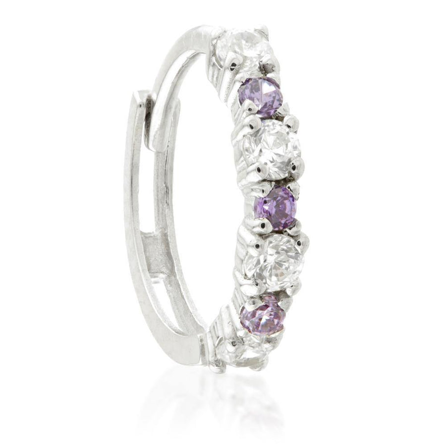 9ct Gold CZ & Amethyst Colour Cartilage Huggie Hoop Earring - ZuZu Jewellery