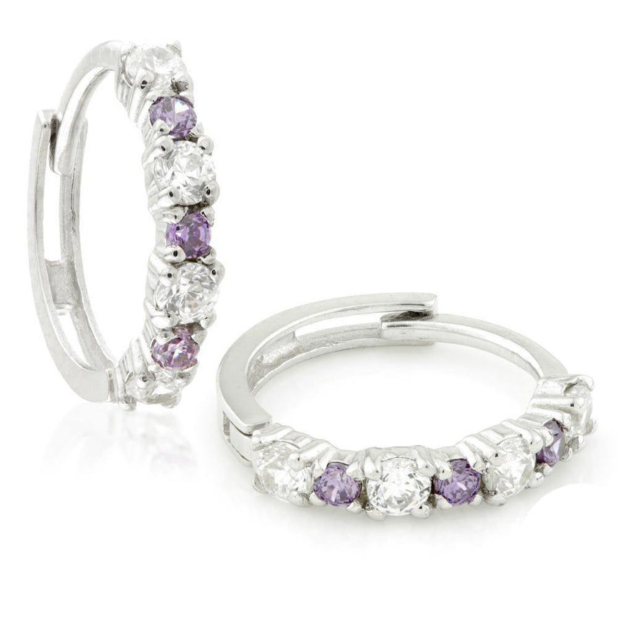 9ct Gold CZ & Amethyst Colour Cartilage Huggie Hoop Earring - ZuZu Jewellery