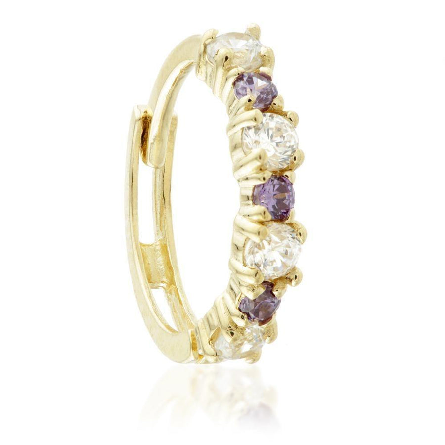 9ct Gold CZ & Amethyst Colour Cartilage Huggie Hoop Earring - ZuZu Jewellery