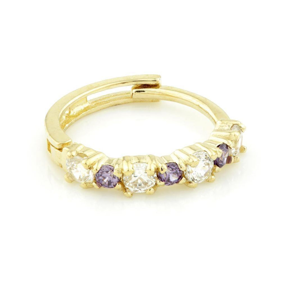 9ct Gold CZ & Amethyst Colour Cartilage Huggie Hoop Earring - ZuZu Jewellery