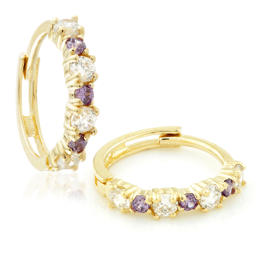 9ct Gold CZ & Amethyst Colour Cartilage Huggie Hoop Earring - ZuZu Jewellery
