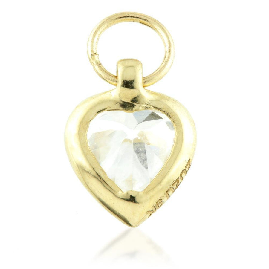 9ct Gold Heart Charm with Single CZ Gem - ZuZu Jewellery