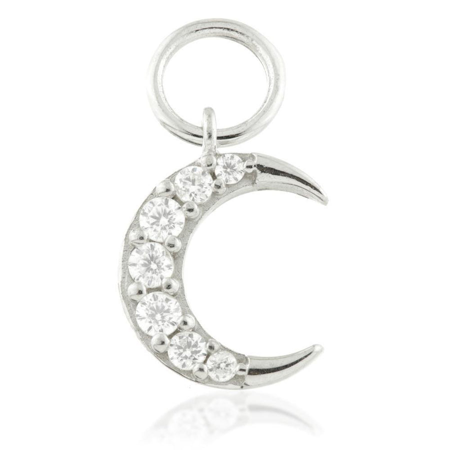 9ct Gold (Choose Yellow or White) CZ Crescent Moon Charm for Huggies or Hoops - ZuZu Jewellery