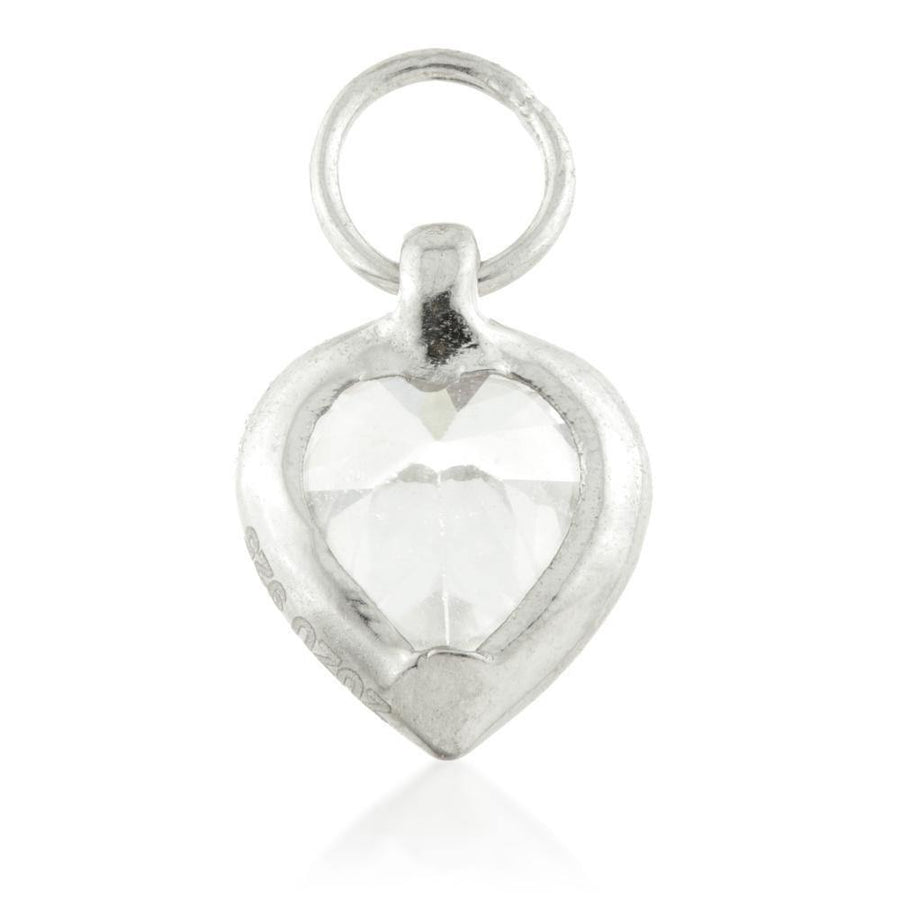 Sterling Silver Heart Charm with Single CZ Gem - ZuZu Jewellery
