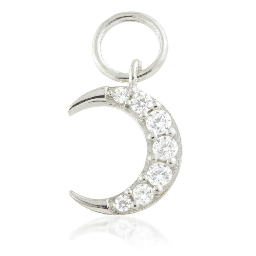 Sterling Silver CZ Crescent Moon Charm for Huggies and Hoops - ZuZu Jewellery