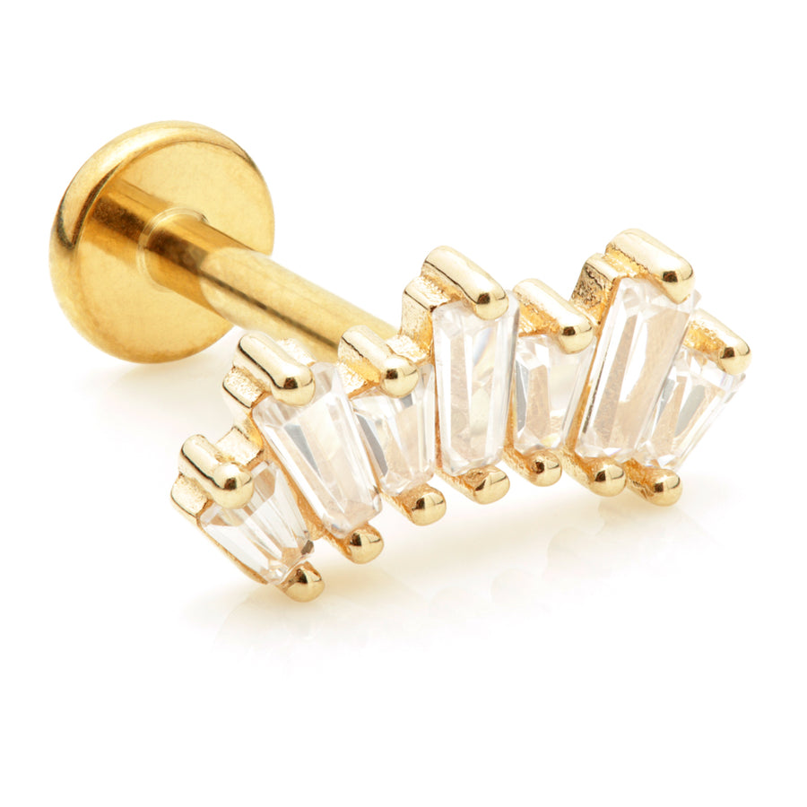 Baguette Gem Cluster 14ct Gold Cartilage Tragus / Shen Men Labret Bar Earring - ZuZu Jewellery