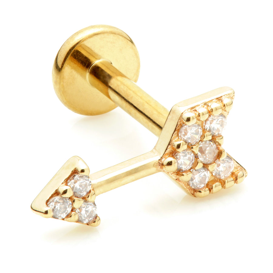Arrow 14ct Gold Cartilage Tragus / Shen Men Labret Bar Earring - ZuZu Jewellery