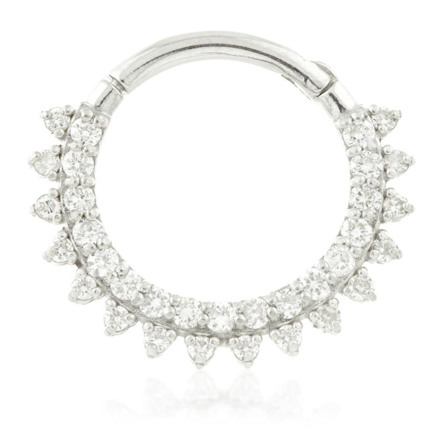 Solid White Gold Pavé Diamond Daith Ring - ZuZu Jewellery