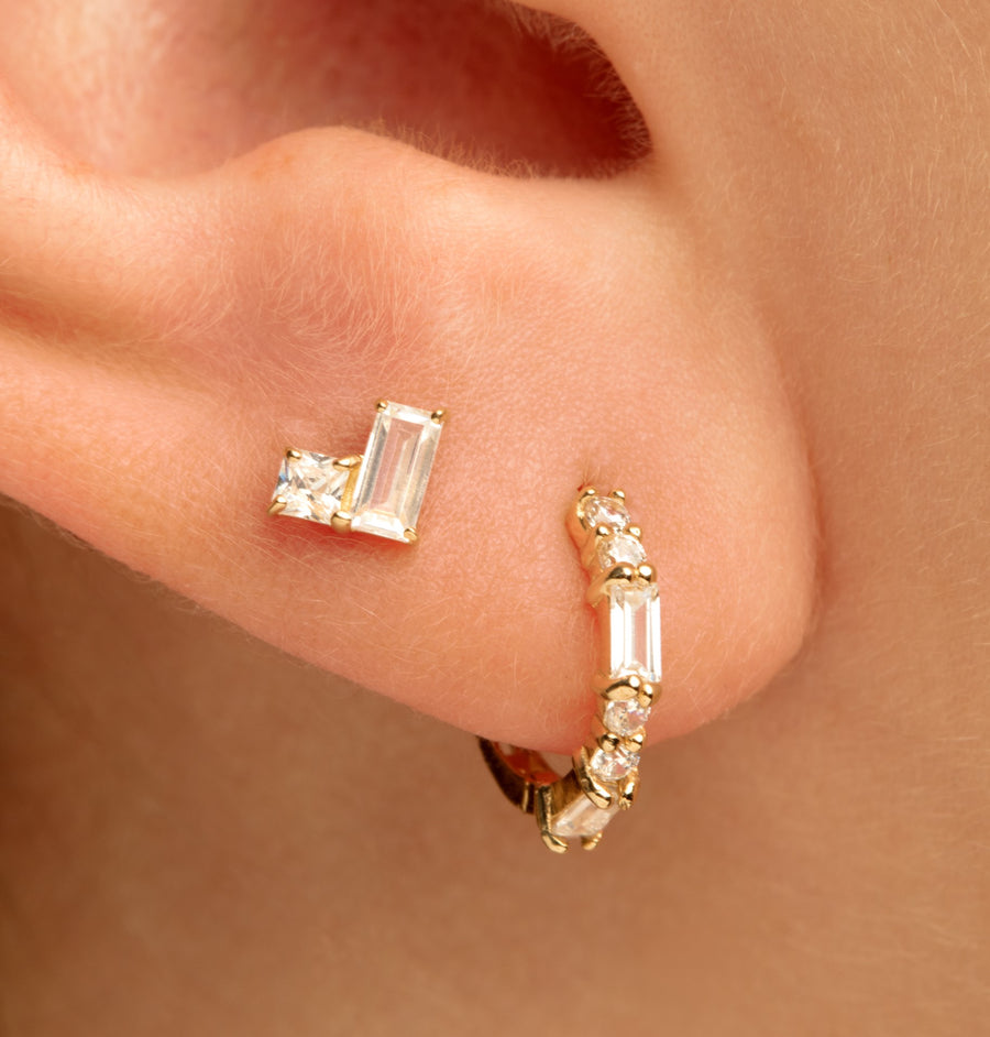9ct Gold Baguette Crystal Cartilage Huggie Hoop Earring