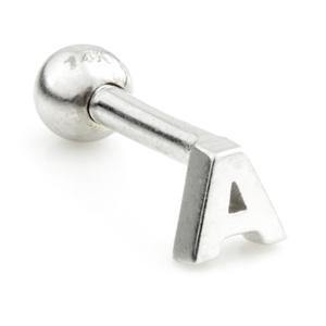 14ct Gold Letter Cartilage Bar Earring - 'A' - ZuZu Jewellery