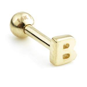 14ct Gold Letter Cartilage Bar Earring - 'B' - ZuZu Jewellery