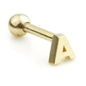14ct Gold Letter Cartilage Bar Earring - 'A' - ZuZu Jewellery