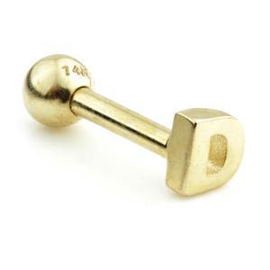 14ct Gold Letter Cartilage Bar Earring - 'D' - ZuZu Jewellery