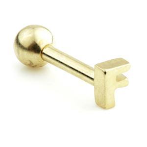 14ct Gold Letter Cartilage Bar Earring - 'F' - ZuZu Jewellery