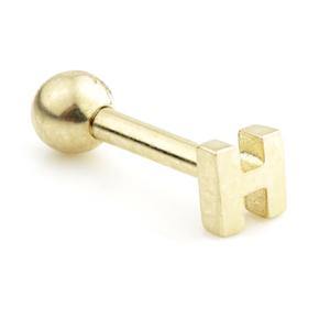 14ct Gold Letter Cartilage Bar Earring - 'H' - ZuZu Jewellery