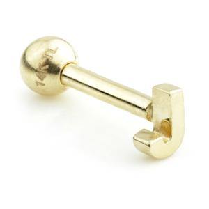14ct Gold Letter Cartilage Bar Earring - 'J' - ZuZu Jewellery