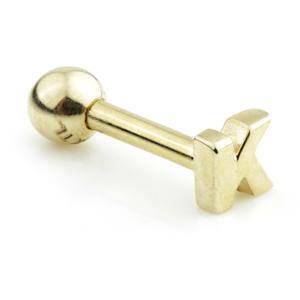 14ct Gold Letter Cartilage Bar Earring - 'K' - ZuZu Jewellery