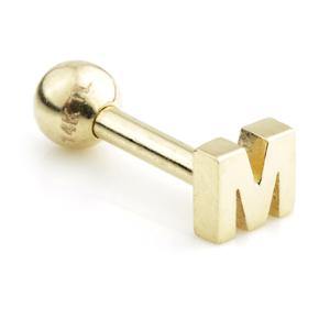 14ct Gold Letter Cartilage Bar Earring - 'M' - ZuZu Jewellery