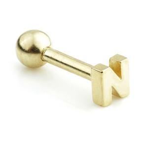 14ct Gold Letter Cartilage Bar Earring - 'N' - ZuZu Jewellery