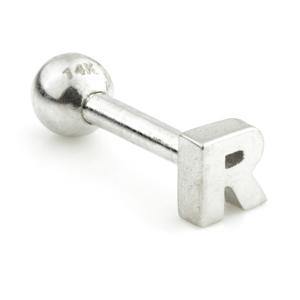 14ct Gold Letter Cartilage Bar Earring - 'R' - ZuZu Jewellery